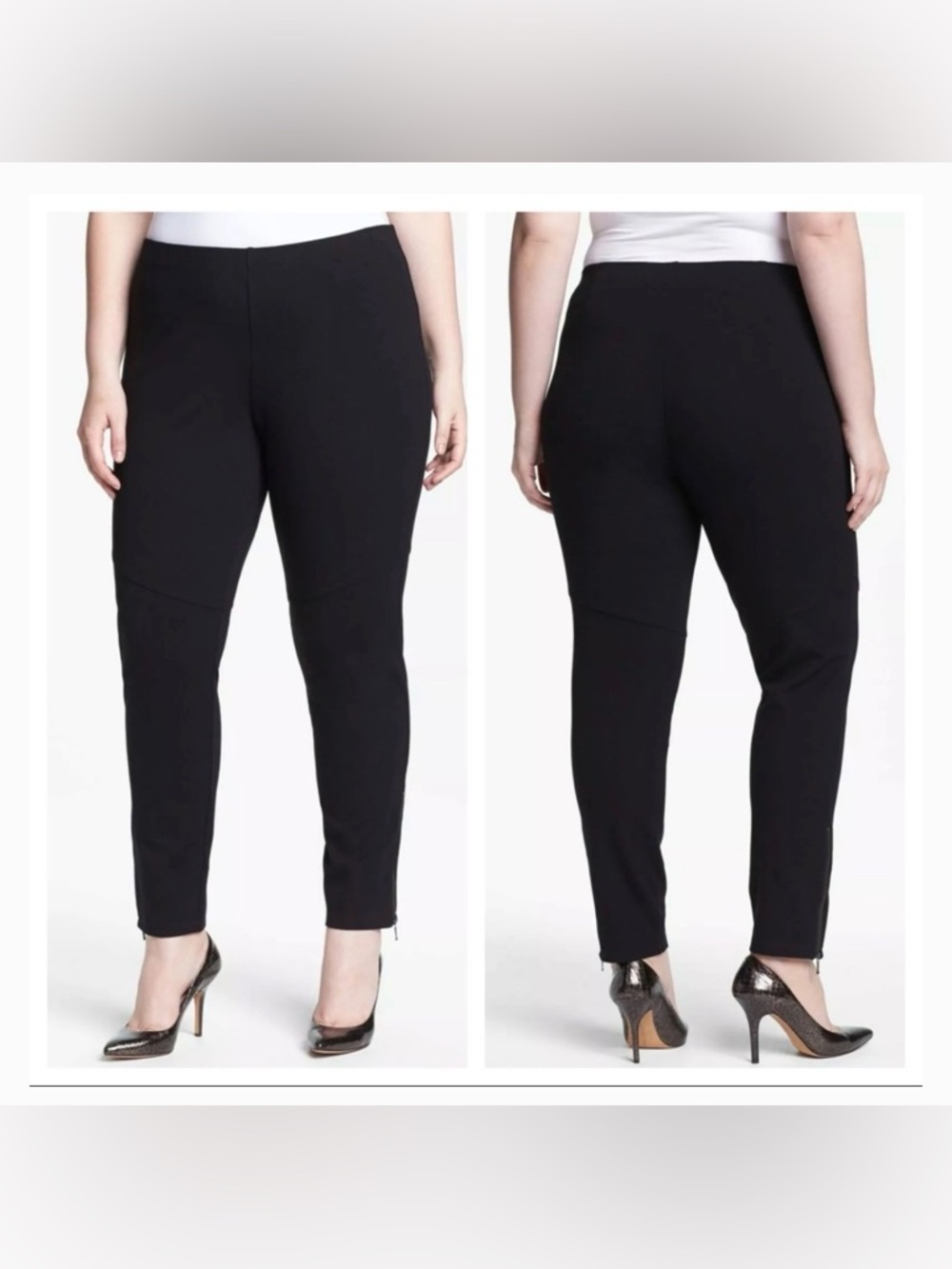 Eileen Fisher ponte knit ankle zip legging pant Black Sleek Pull-On Trousers L